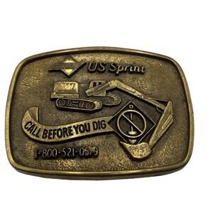 Vintage 1980s US SPRINT CALL BEFORE YOU DIG SOLID BRASS BELT BUCKLE